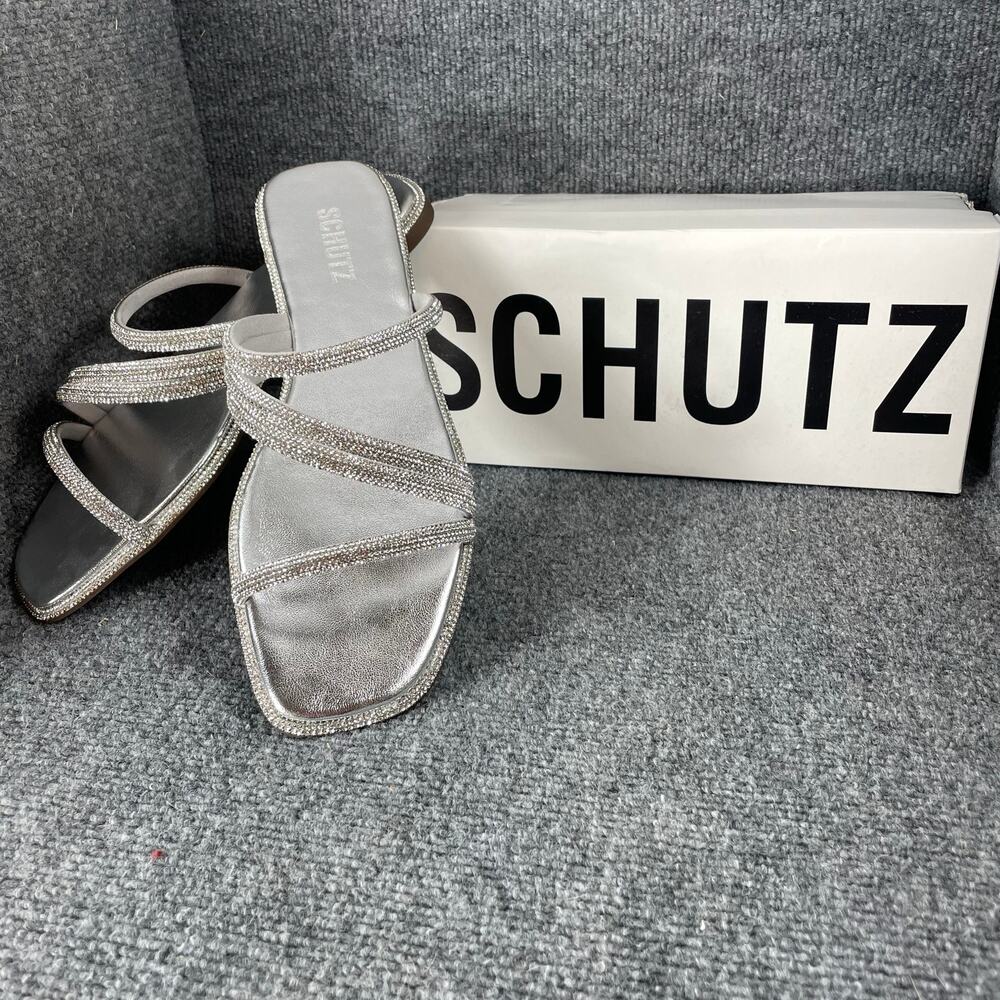 Schutz Sandalia Salto Rasteiro Jeweled Sandals Women's 11B NIB Cristal Formal